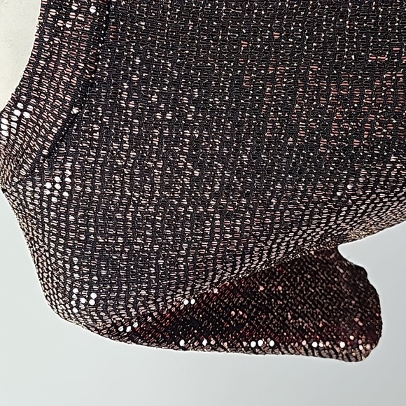 Express Bronze Sequined Exposed Shoulder Cutout Short Sleeved Blouse - Picture 6 of 13